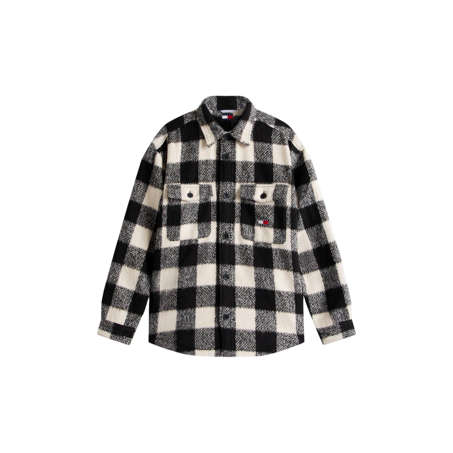 Red-Black - Front - Tommy Jeans Mens Check Plaid Flannel Chest Pocket Overshirt