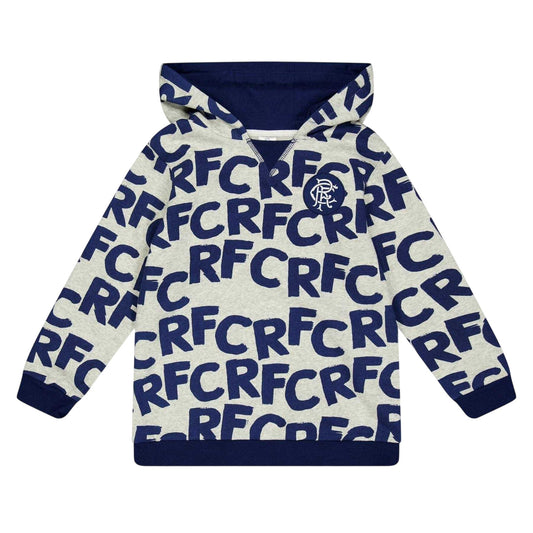 Grey - Front - Castore Childrens-Kids Rangers FC All-Over Print Hoodie