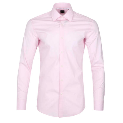 Pink - Side - Boss Mens Plain Long-Sleeved Formal Shirt