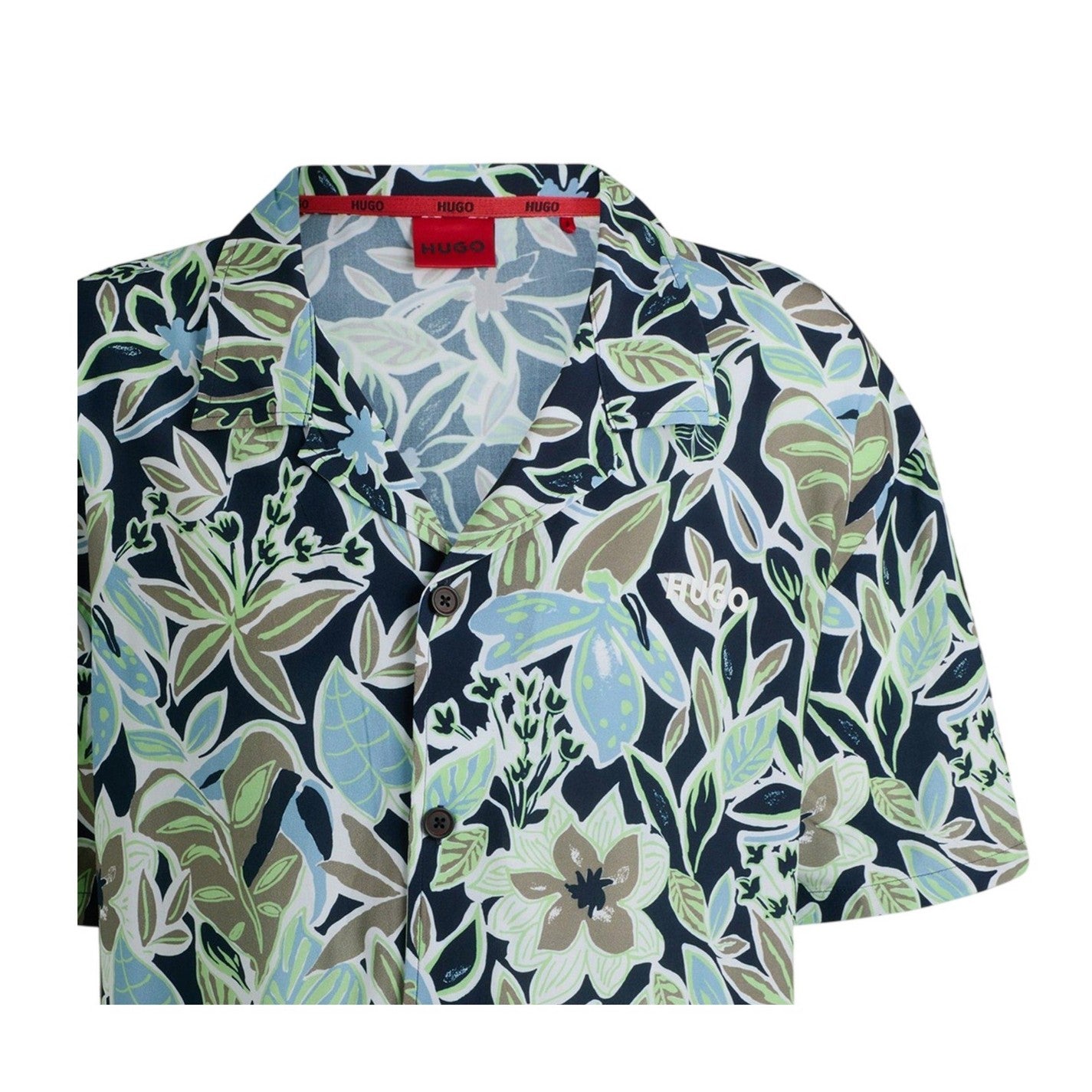Navy-Floral - Side - Hugo Mens Floral Relaxed Fit Shirt