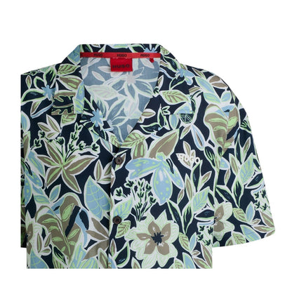Navy-Floral - Side - Hugo Mens Floral Relaxed Fit Shirt