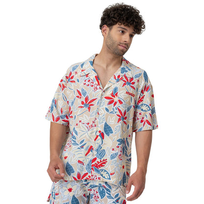 White - Front - Hugo Mens Floral Relaxed Fit Shirt