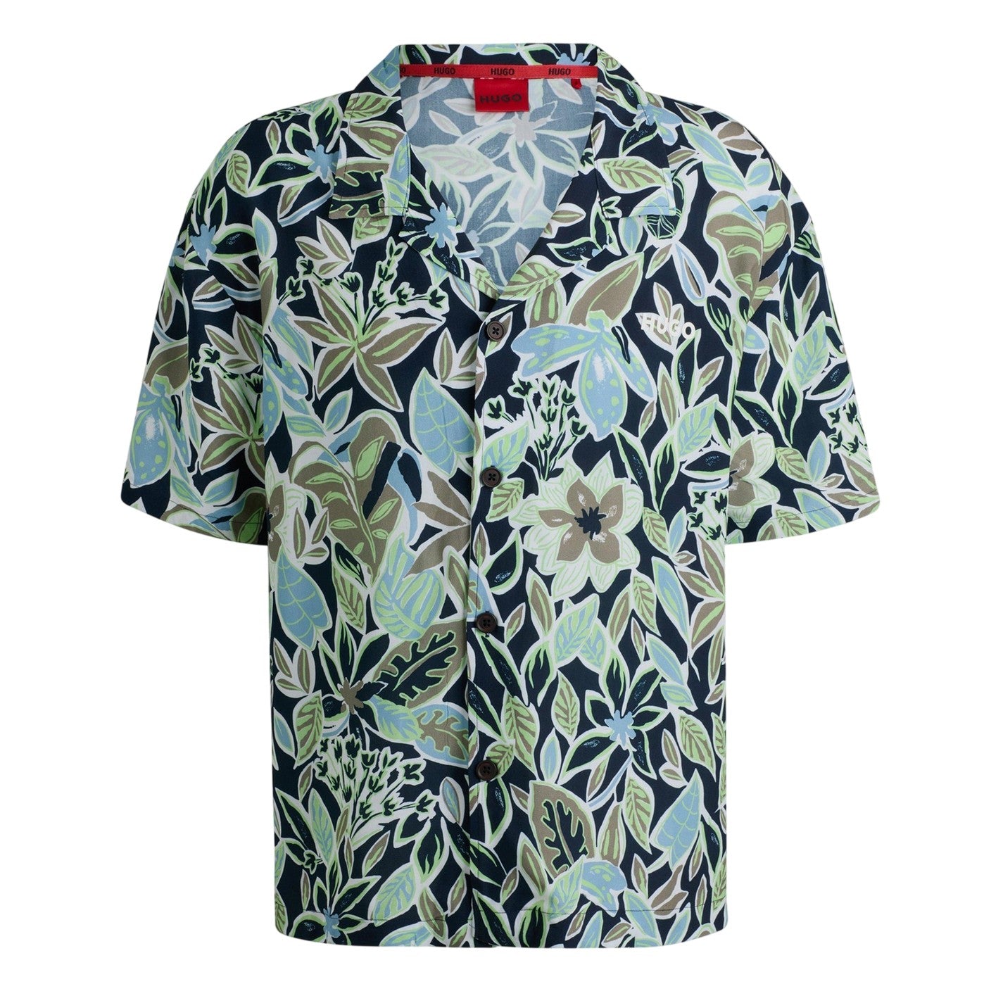 Navy-Floral - Front - Hugo Mens Floral Relaxed Fit Shirt