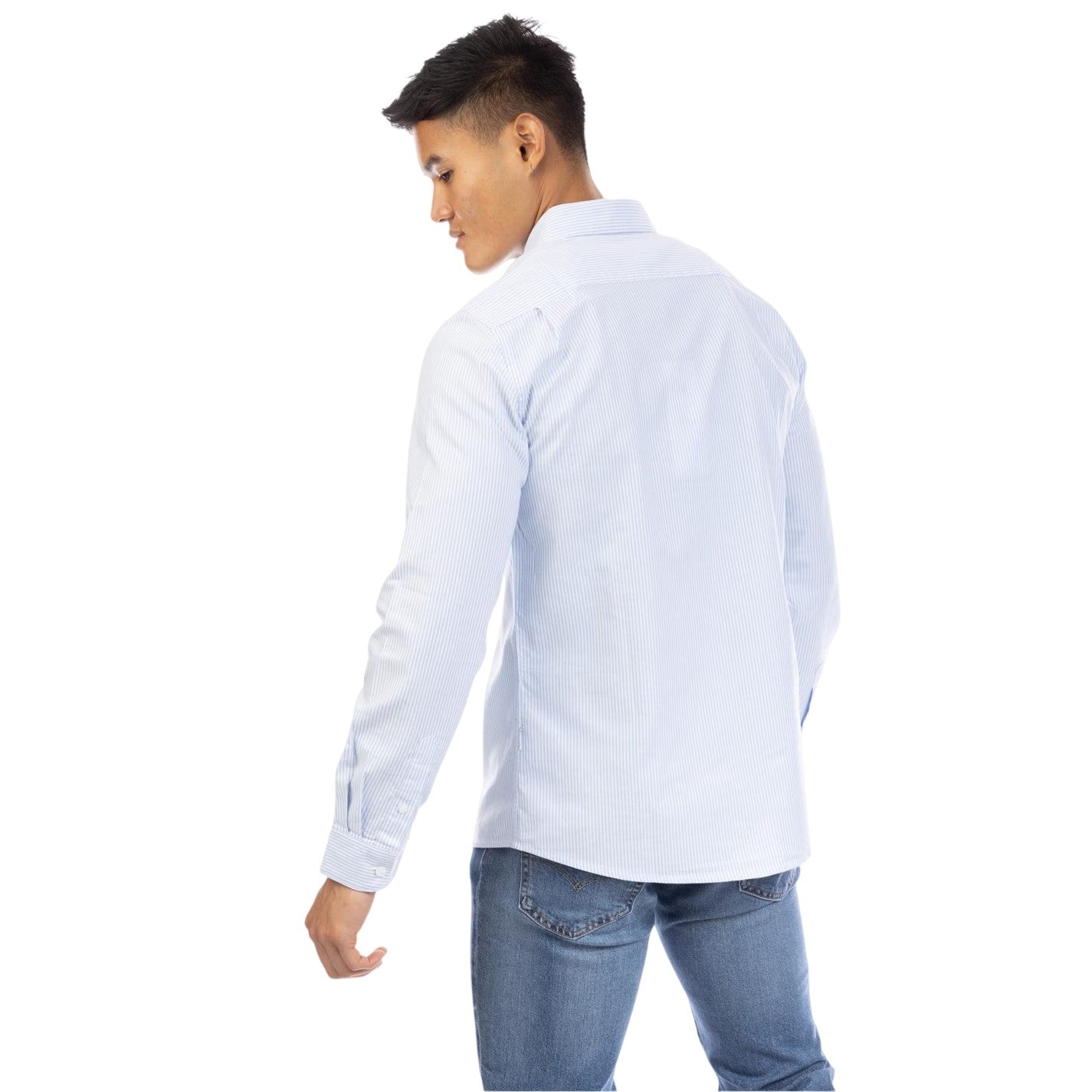 Blue-White - Lifestyle - Peter Werth Mens Pinstripe Regular Long-Sleeved Shirt