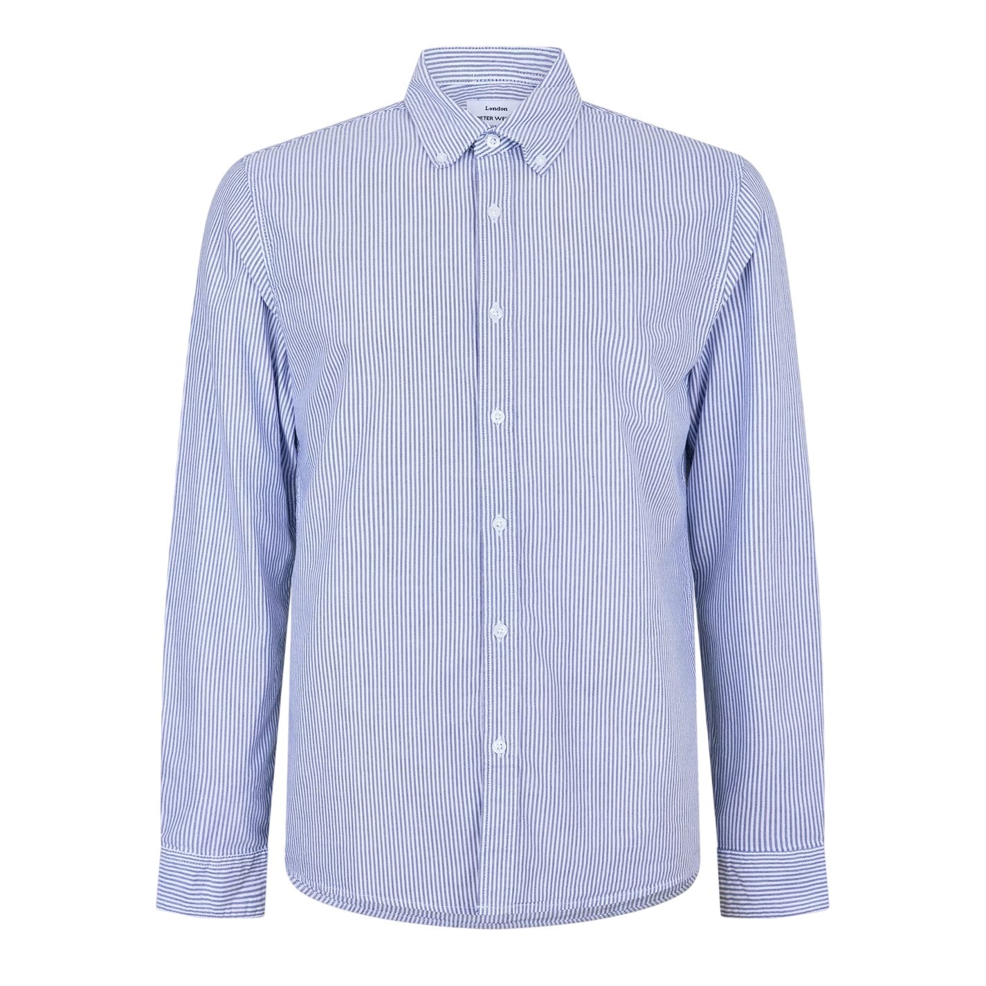 Navy-White - Front - Peter Werth Mens Pinstripe Regular Long-Sleeved Shirt