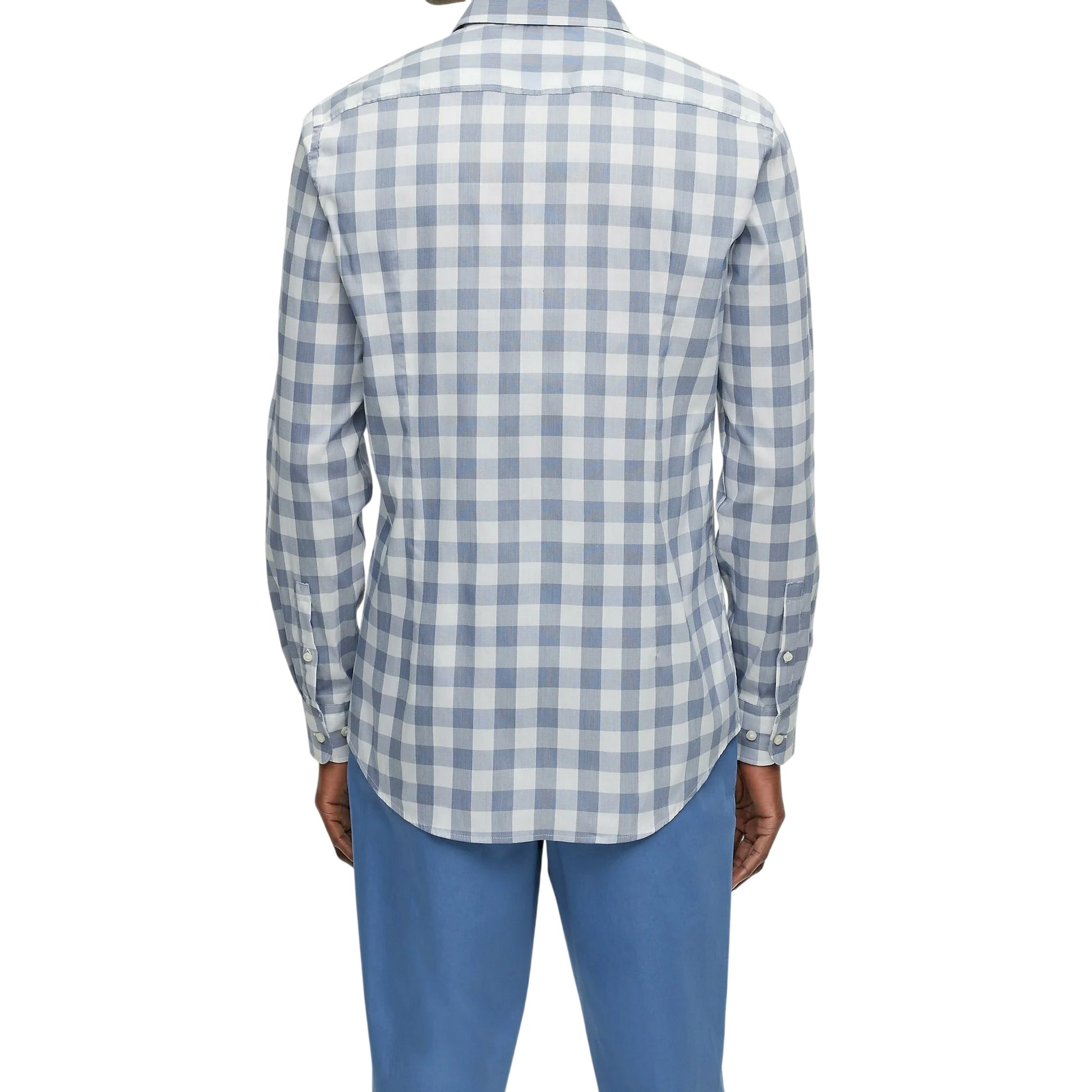 Dark Blue - Back - Boss Mens Gingham Spread Collar Slim Long-Sleeved Formal Shirt