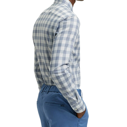 Dark Blue - Side - Boss Mens Gingham Spread Collar Slim Long-Sleeved Formal Shirt