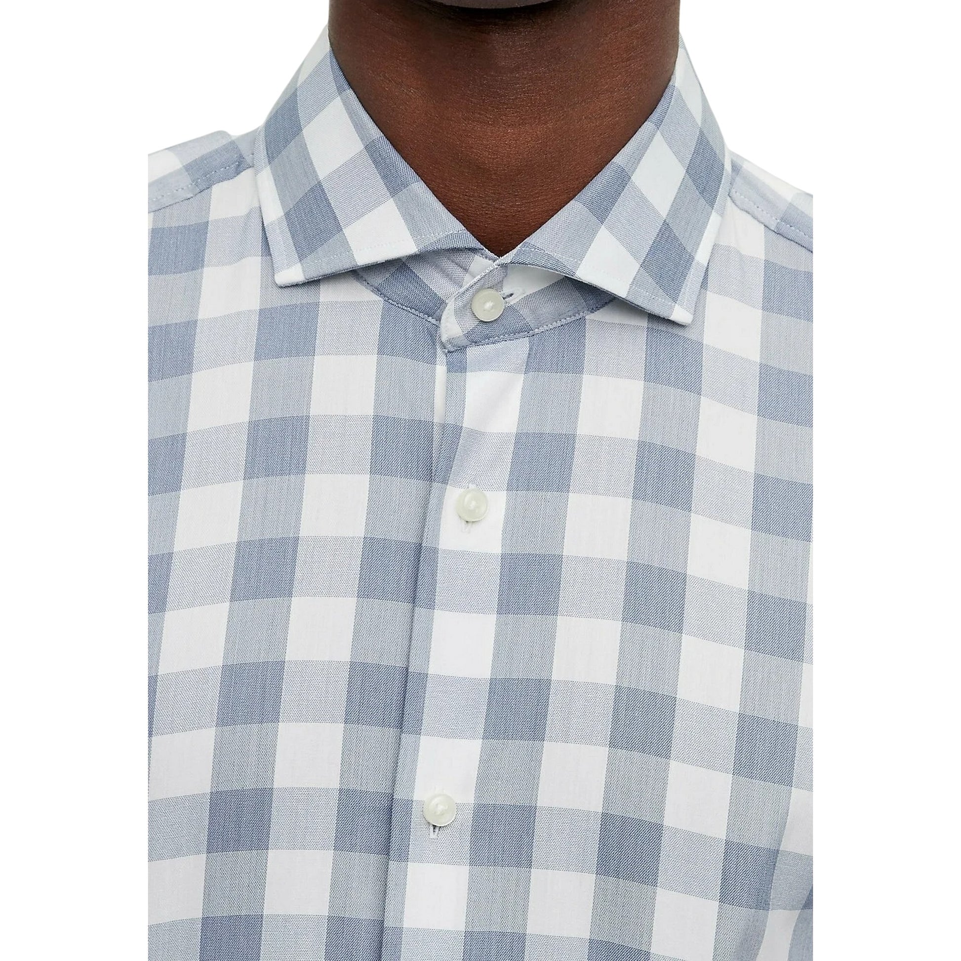 Dark Blue - Lifestyle - Boss Mens Gingham Spread Collar Slim Long-Sleeved Formal Shirt