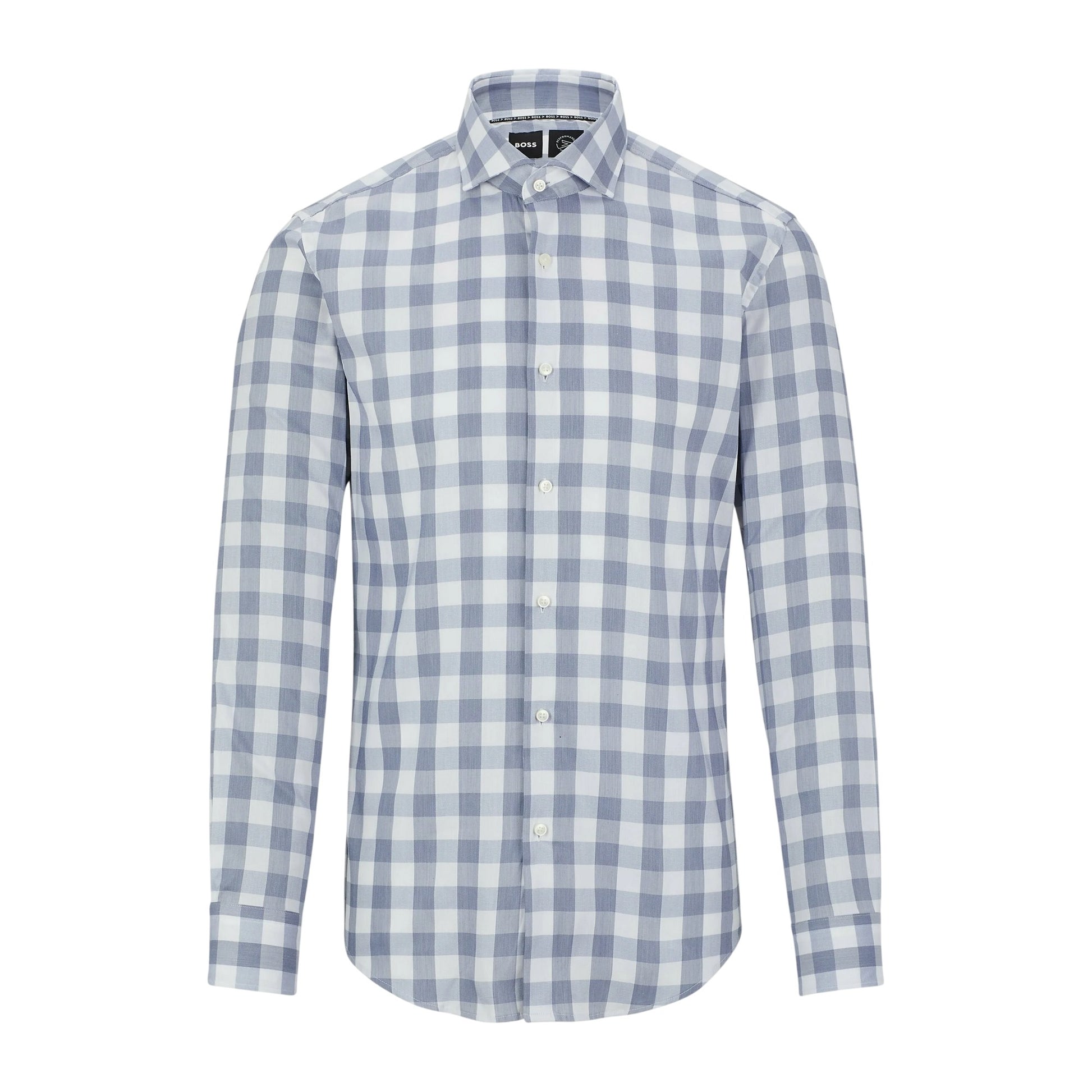 Dark Blue - Front - Boss Mens Gingham Spread Collar Slim Long-Sleeved Formal Shirt