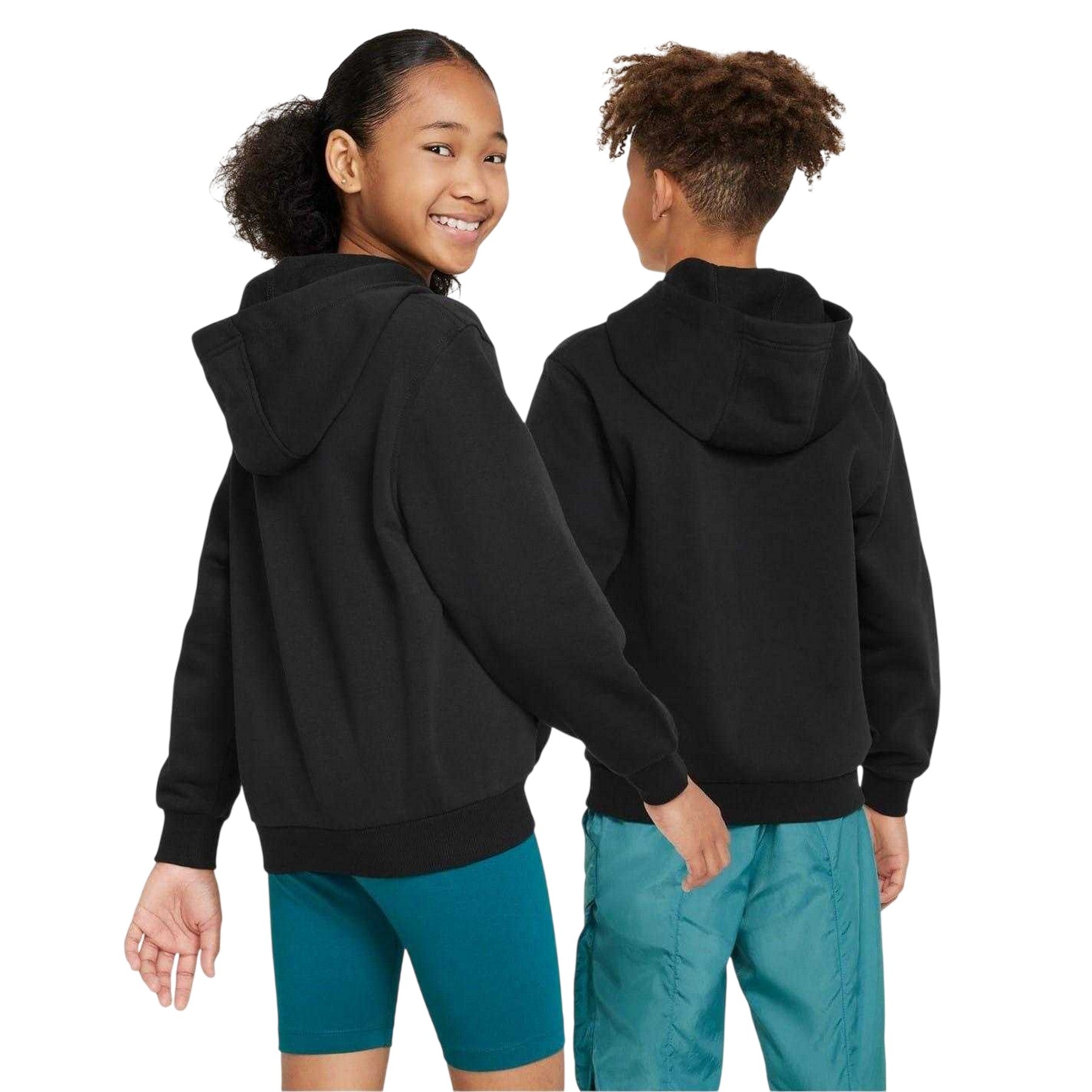 Black-White - Back - Nike Childrens-Kids Club Logo Fleece Hoodie