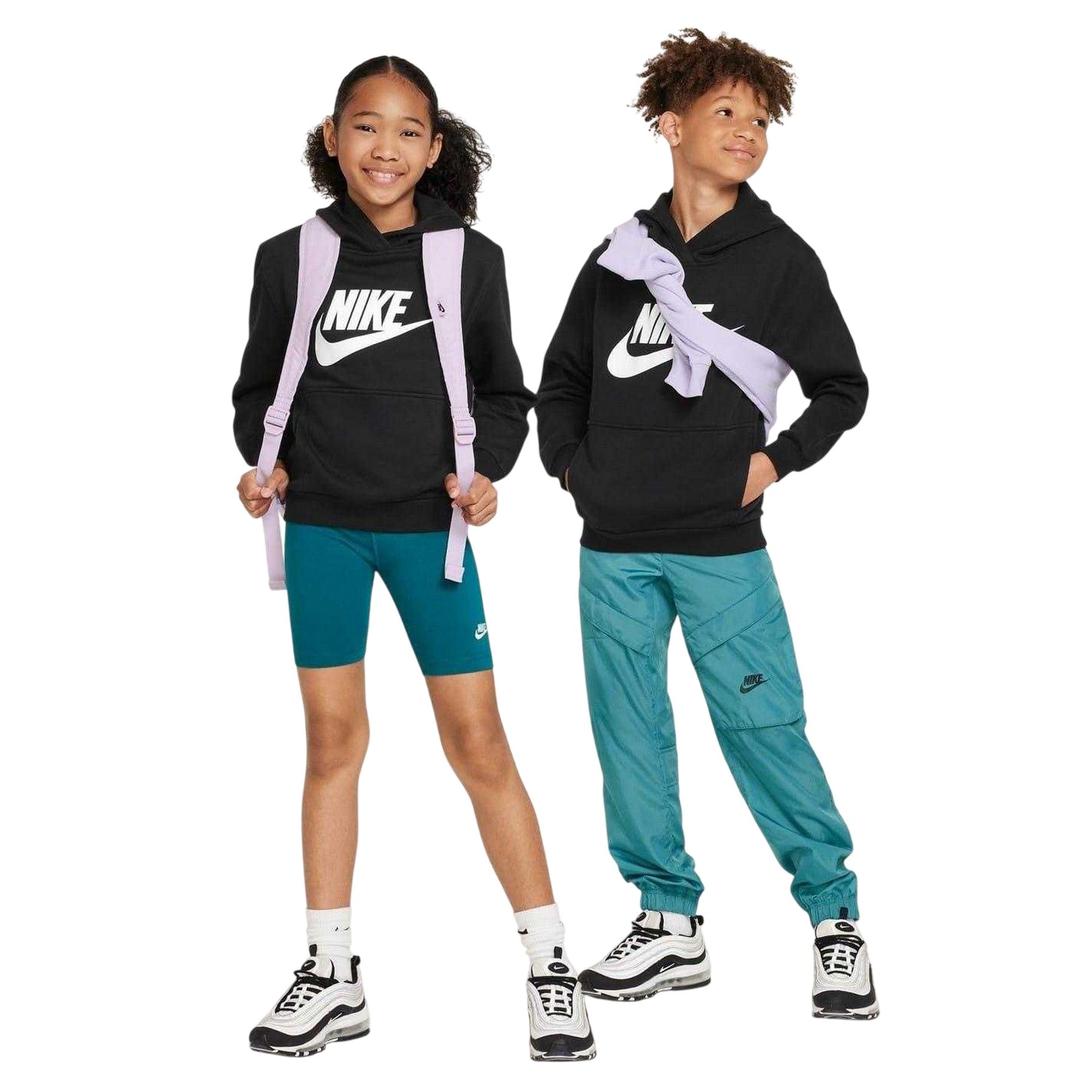 Black-White - Side - Nike Childrens-Kids Club Logo Fleece Hoodie