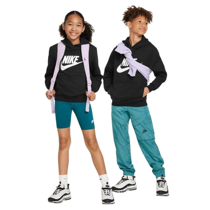 Black-White - Side - Nike Childrens-Kids Club Logo Fleece Hoodie