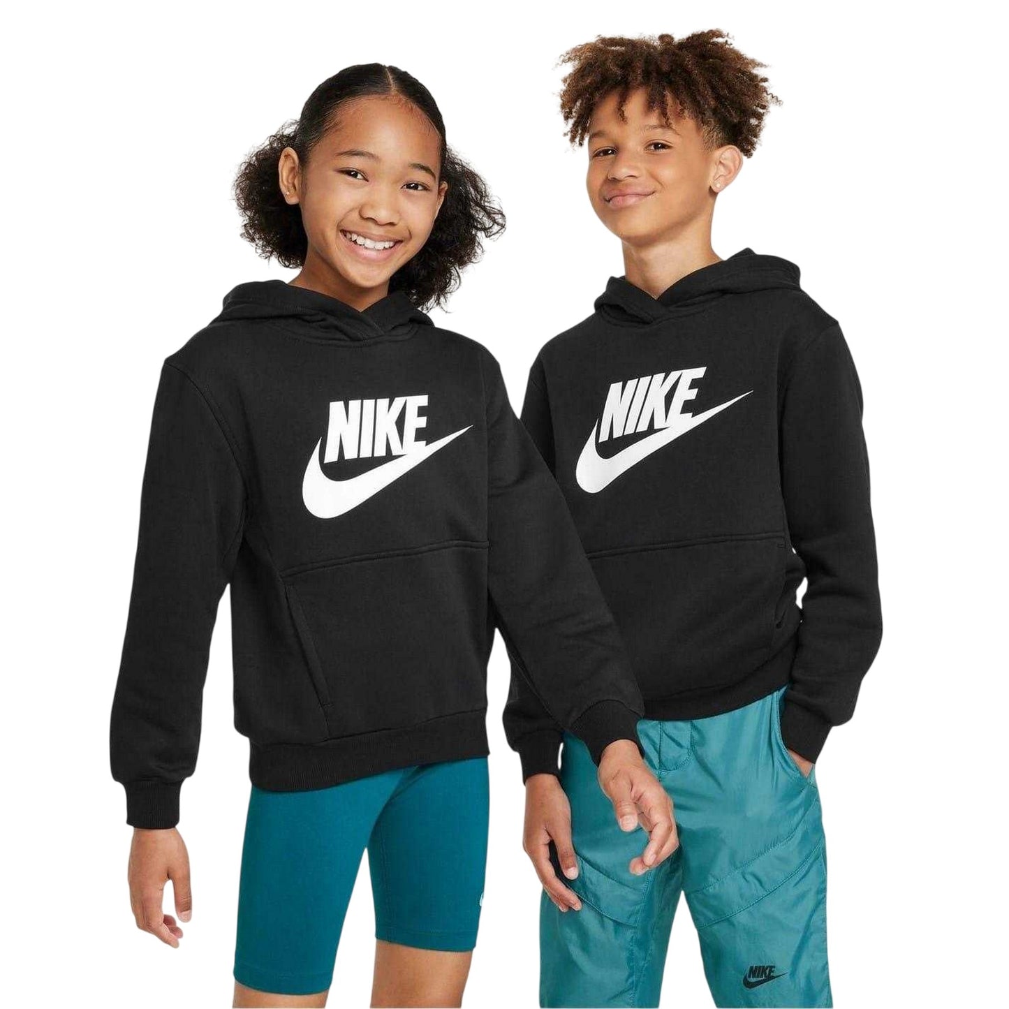 Black-White - Front - Nike Childrens-Kids Club Logo Fleece Hoodie
