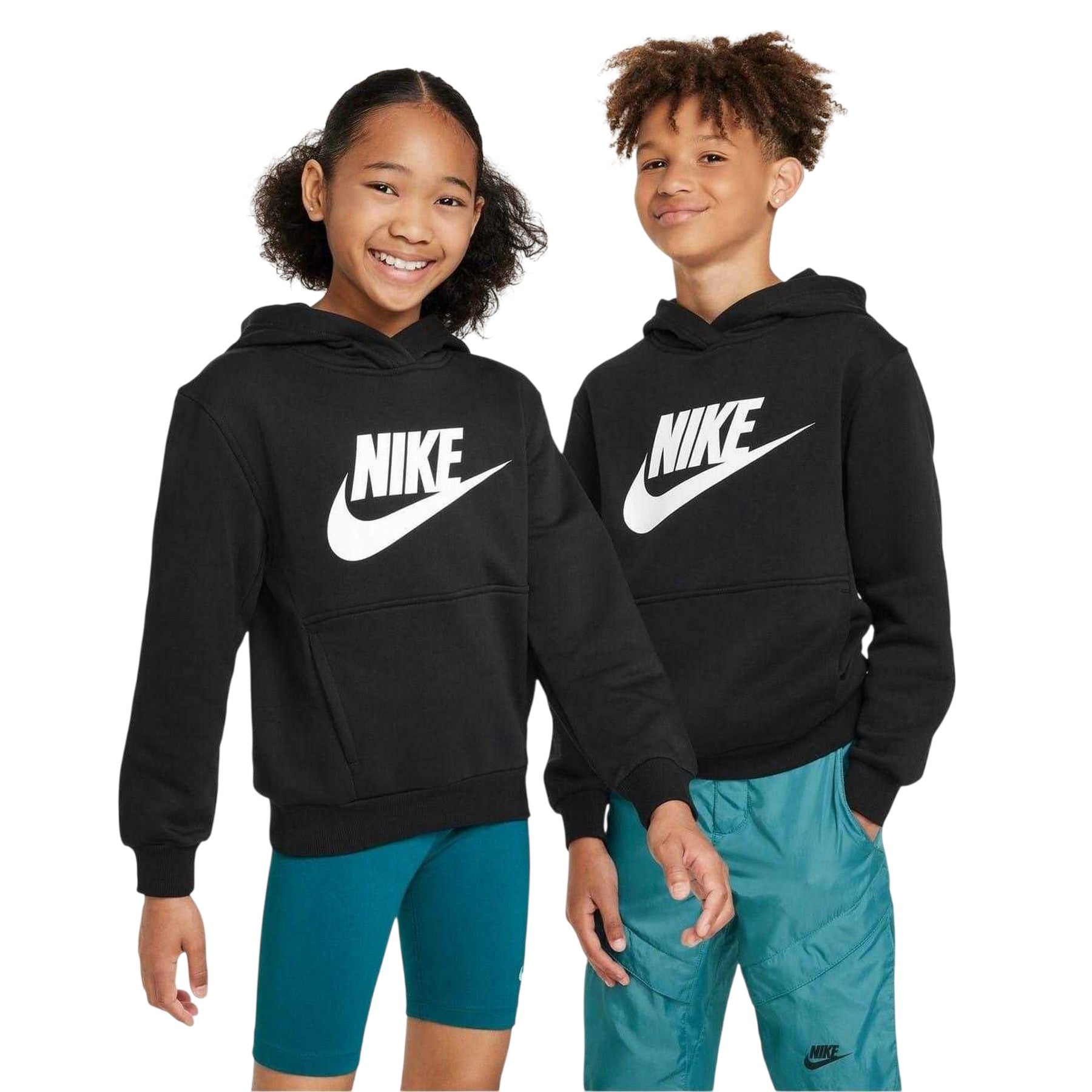 Black-White - Front - Nike Childrens-Kids Club Logo Fleece Hoodie