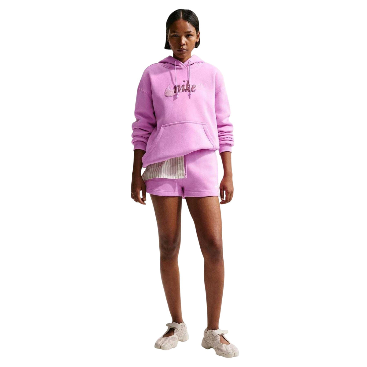 Magenta - Side - Nike Womens-Ladies Chenille Fleece Hoodie