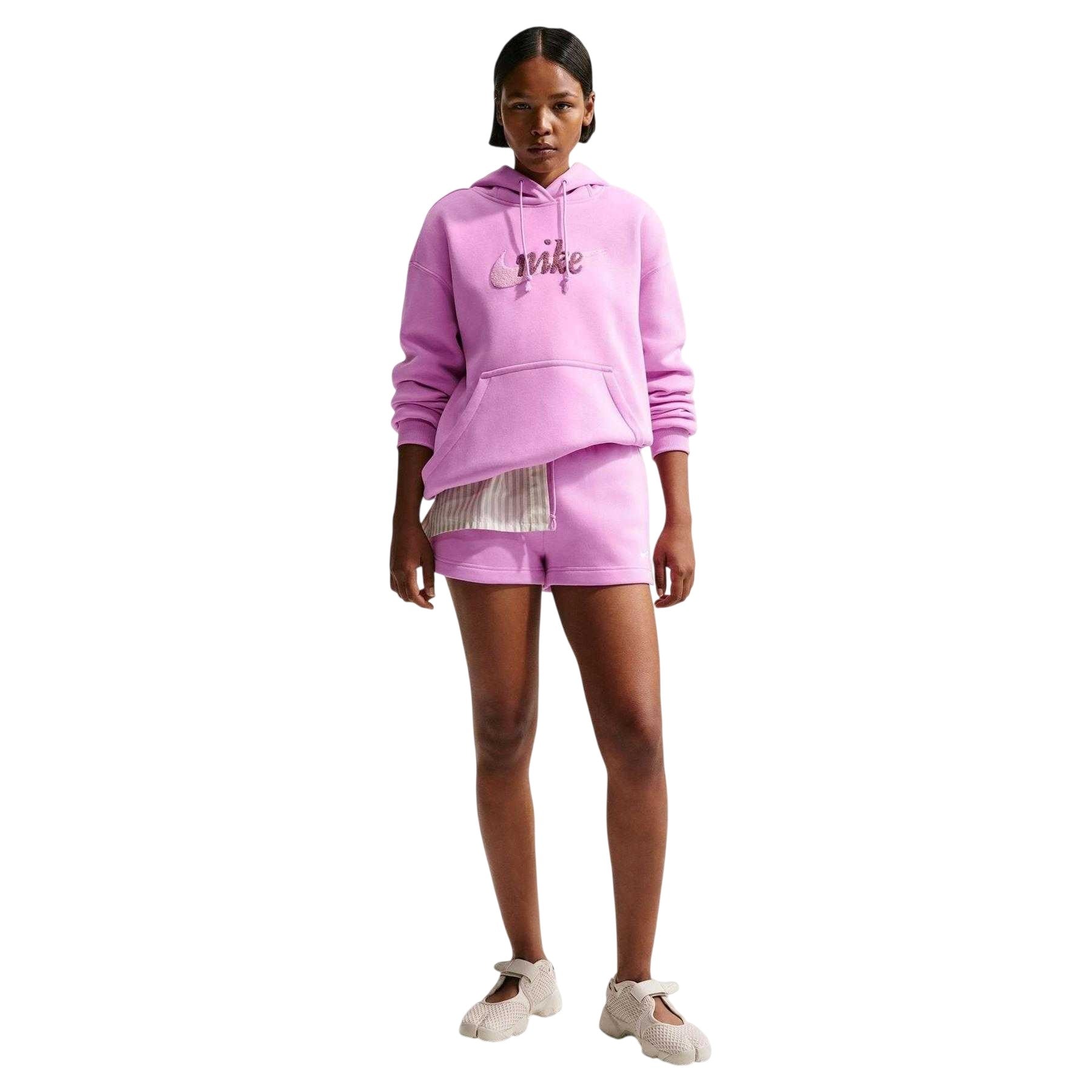 Magenta - Side - Nike Womens-Ladies Chenille Fleece Hoodie