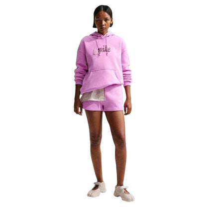 Magenta - Side - Nike Womens-Ladies Chenille Fleece Hoodie