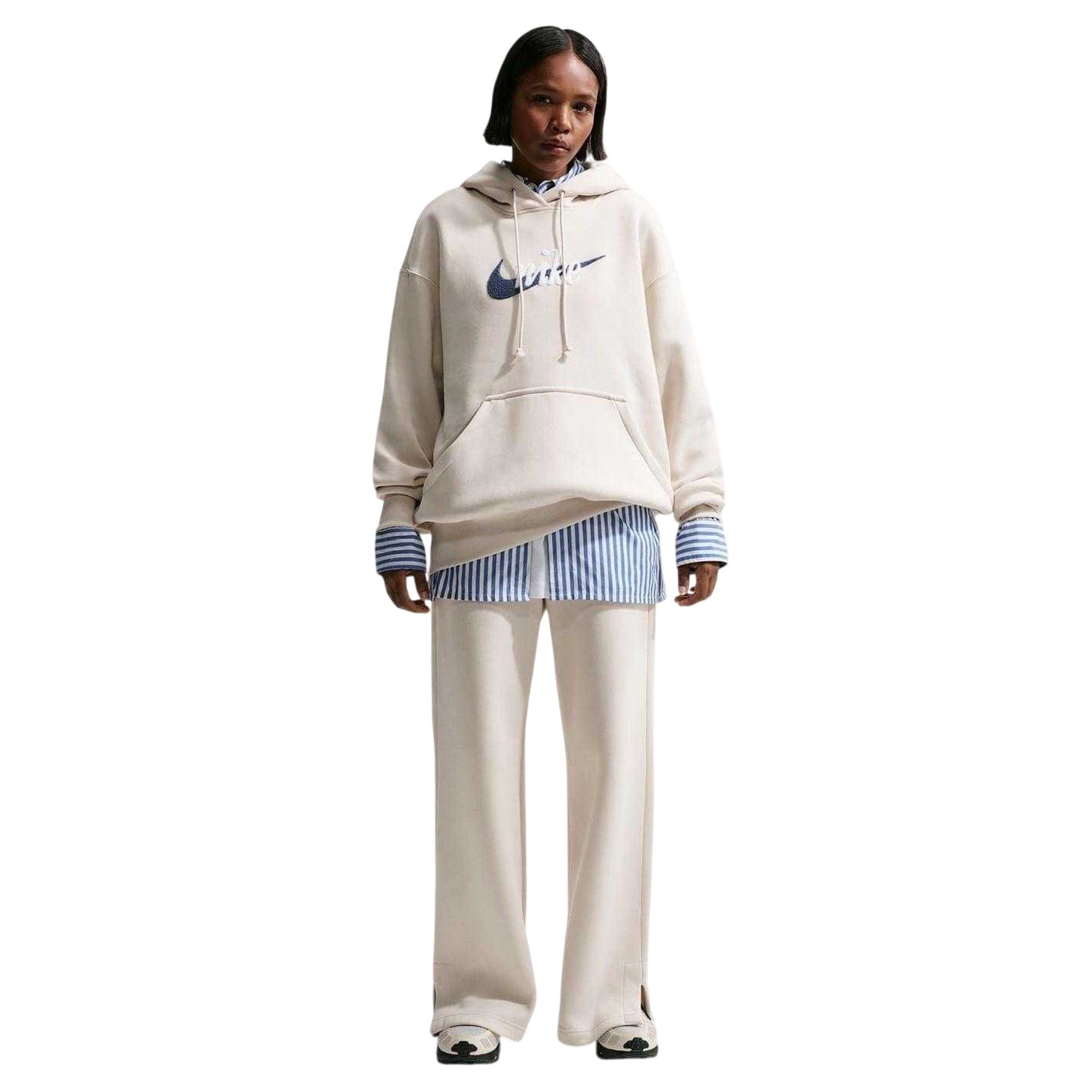 Blue - Side - Nike Womens-Ladies Chenille Fleece Hoodie