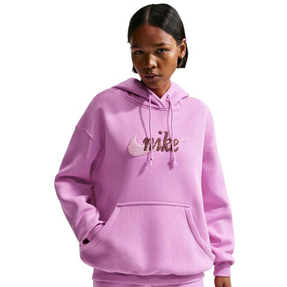 Magenta - Front - Nike Womens-Ladies Chenille Fleece Hoodie