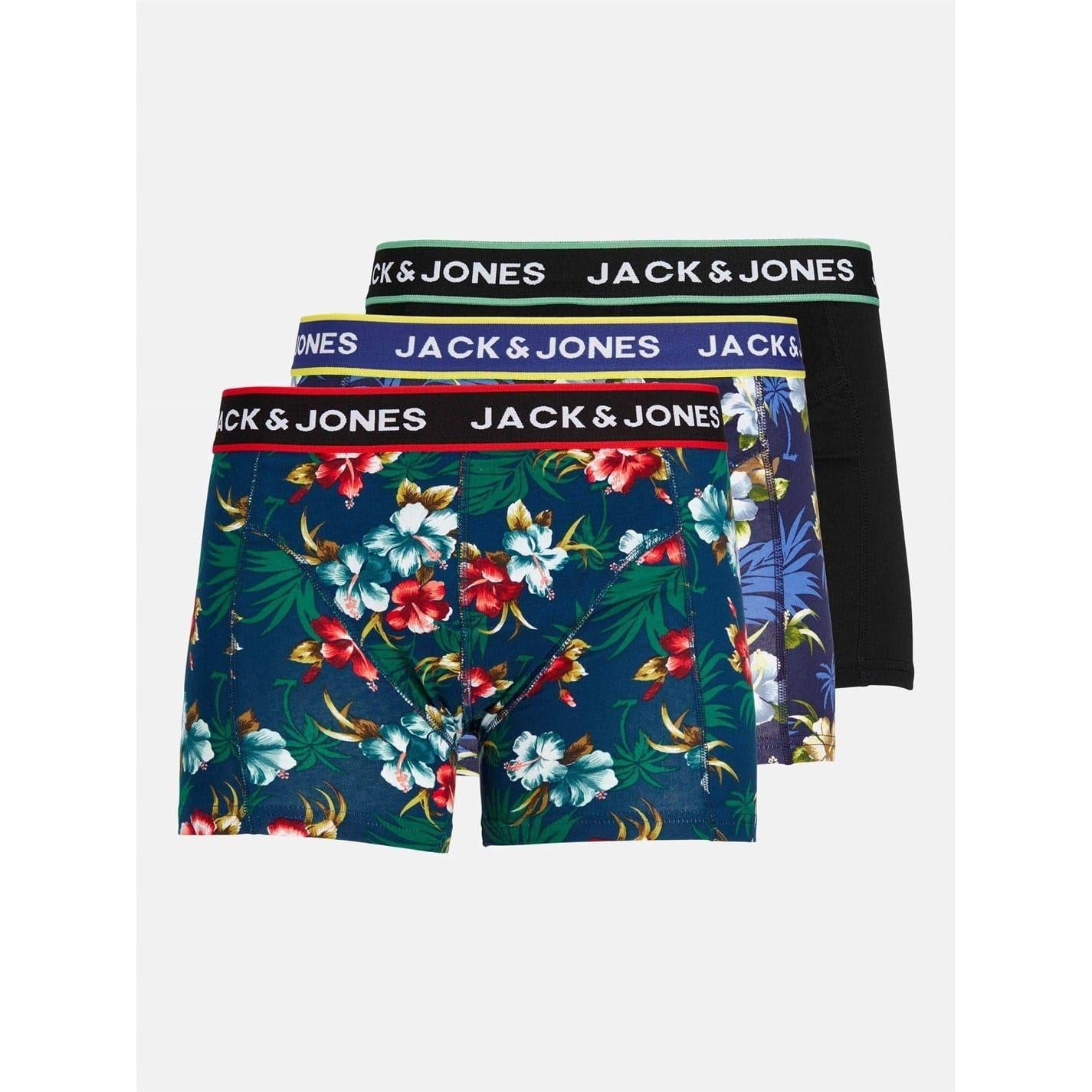 Black - Front - Jack And Jones Mens Floral Swimming Trunks (Pack of 3)