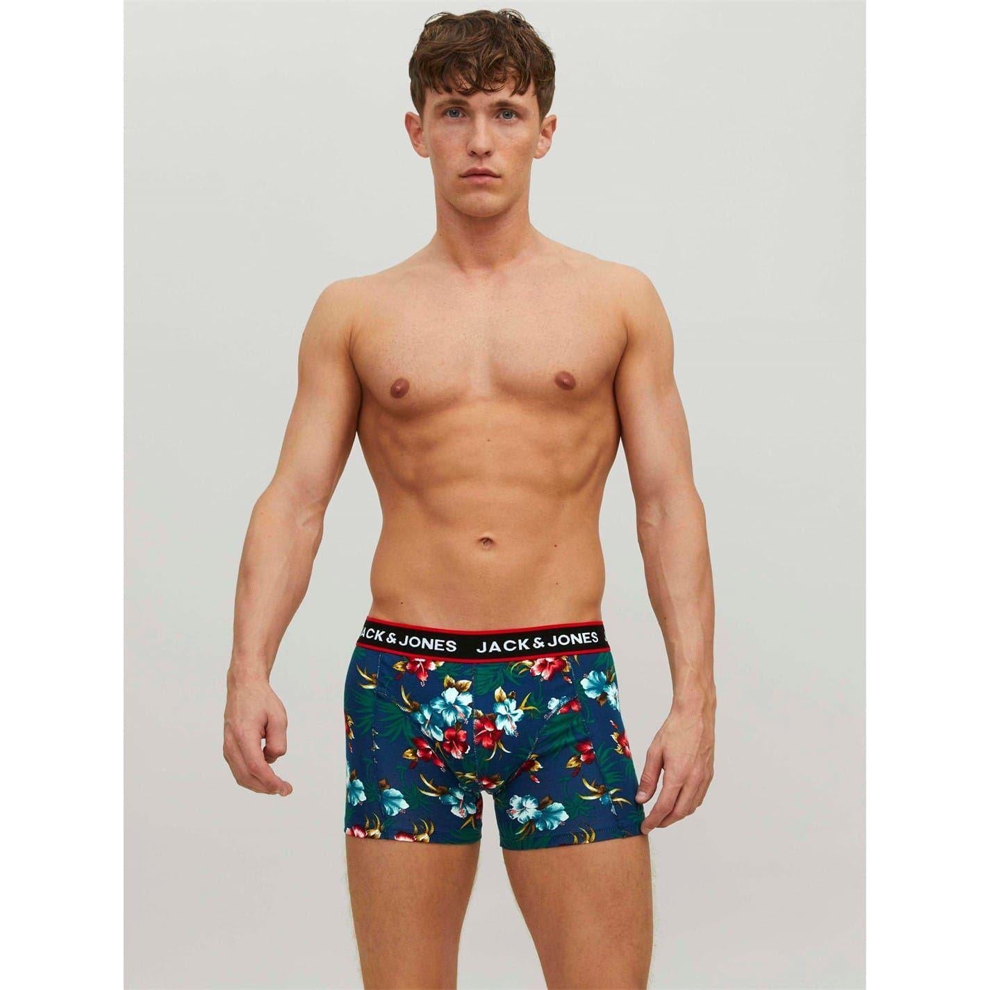 Black - Side - Jack And Jones Mens Floral Swimming Trunks (Pack of 3)