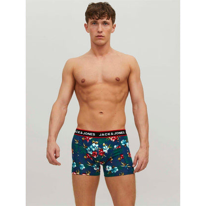 Black - Side - Jack And Jones Mens Floral Swimming Trunks (Pack of 3)
