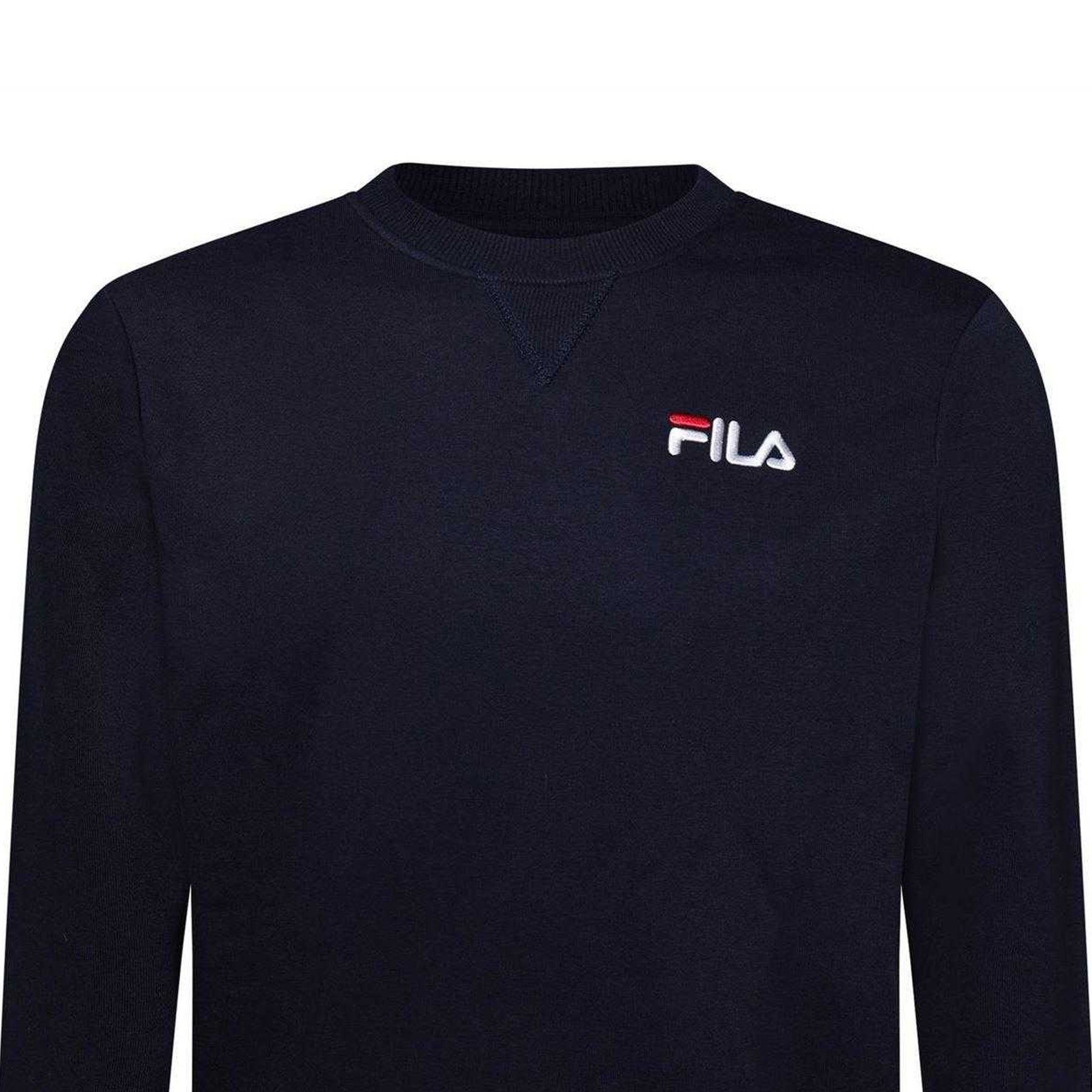 Navy - Side - Fila Mens Casper Crew Neck Sweatshirt