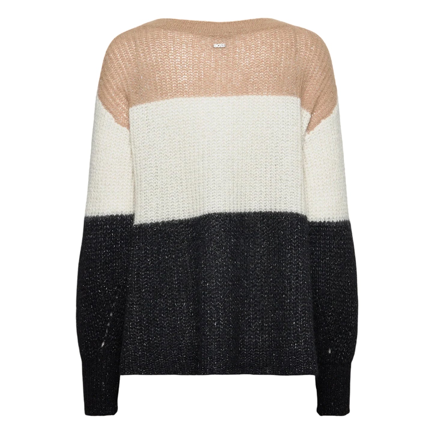 Black-White-Beige - Back - Boss Womens-Ladies Colour Block Crew Neck Sweater Top