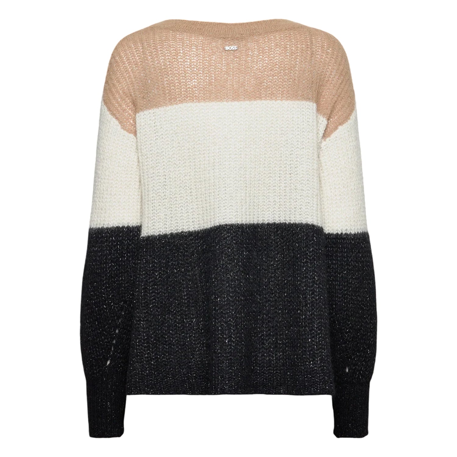 Black-White-Beige - Back - Boss Womens-Ladies Colour Block Crew Neck Sweater Top
