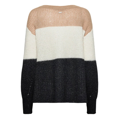 Black-White-Beige - Back - Boss Womens-Ladies Colour Block Crew Neck Sweater Top