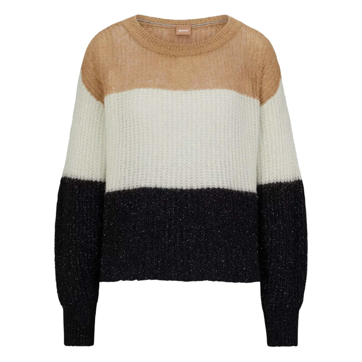 Black-White-Beige - Front - Boss Womens-Ladies Colour Block Crew Neck Sweater Top