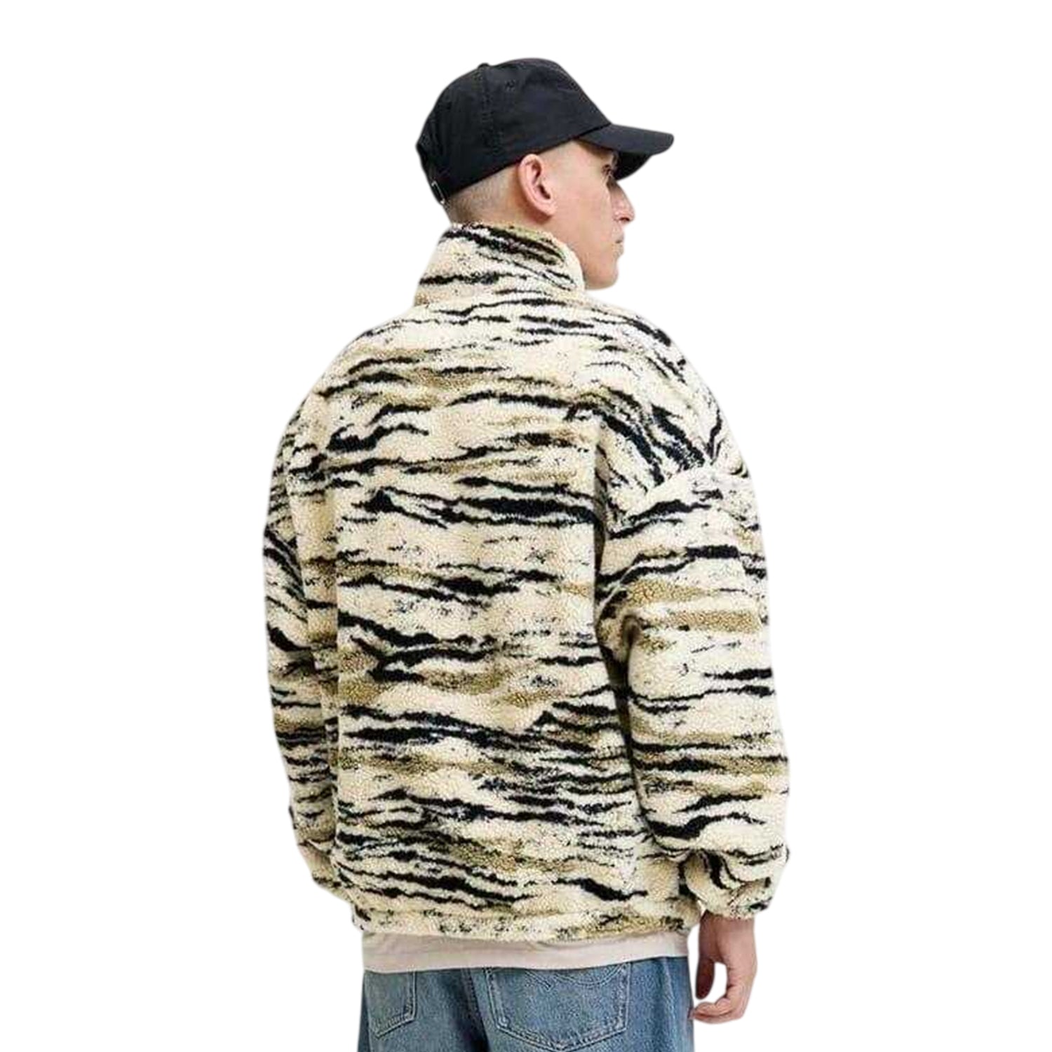 Oatmeal - Back - Jack And Jones Mens Teddy Fleece Half Zip Sweatshirt