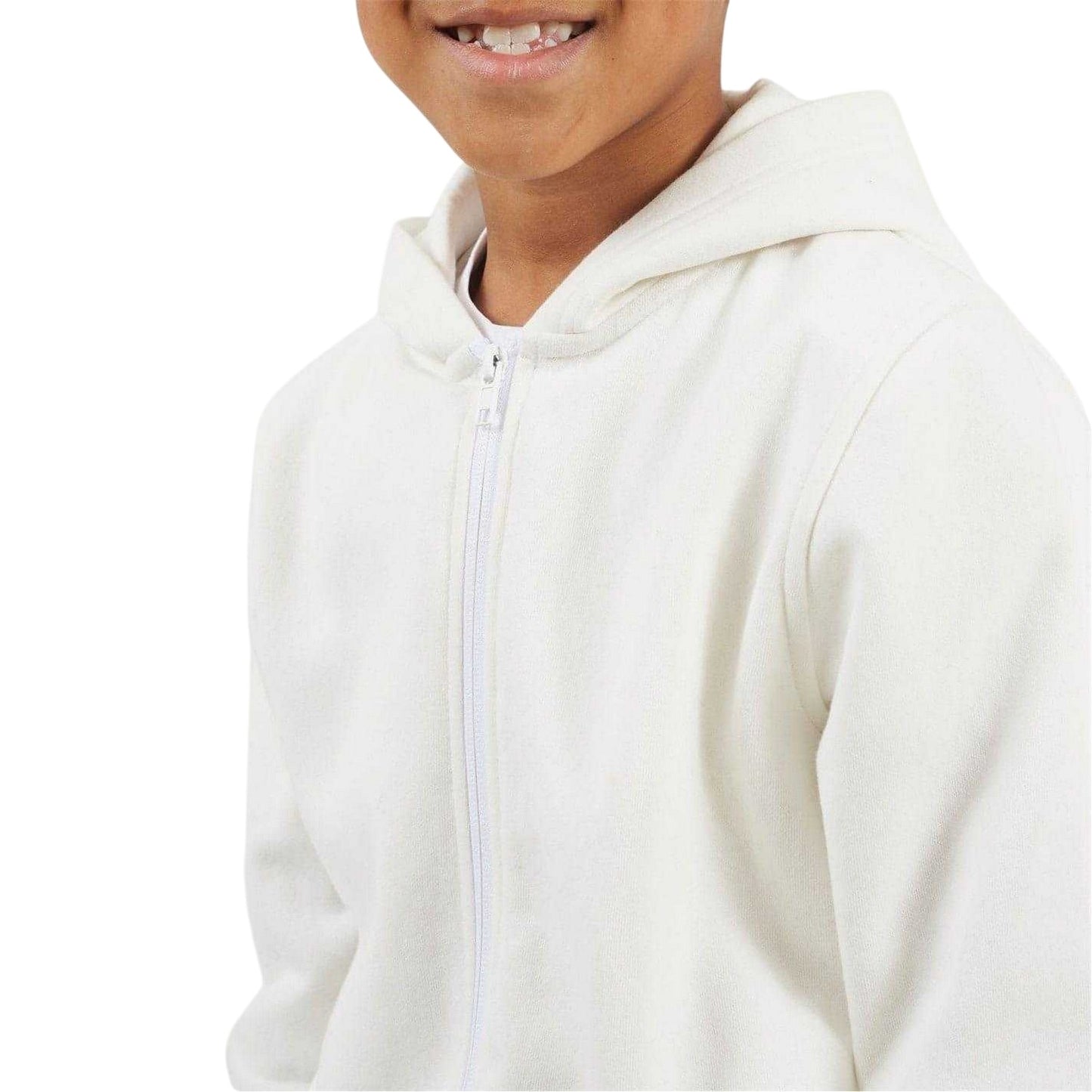 Off White - Side - Brave Soul Boys Plain Ribbed Cuff Full Zip Hoodie