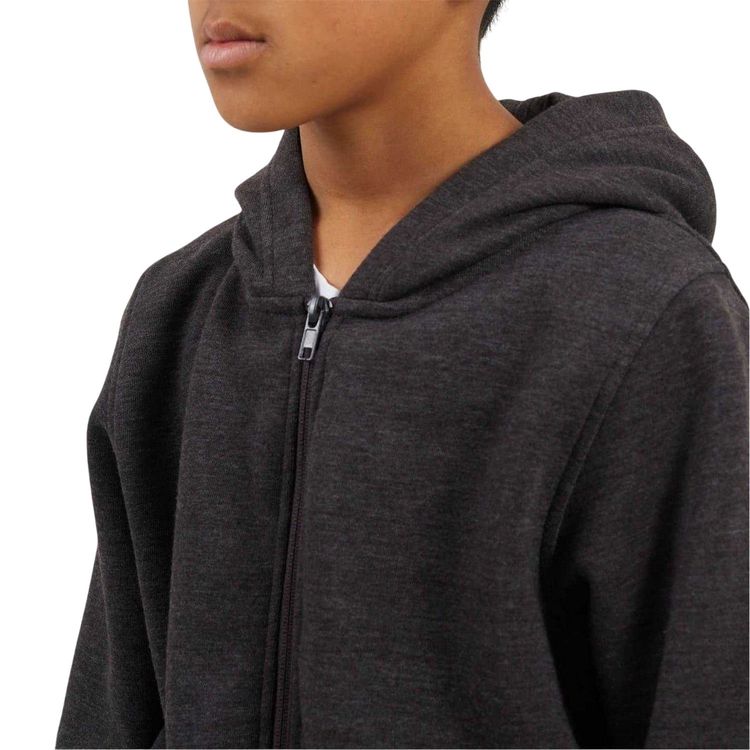 Dark Charcoal - Side - Brave Soul Boys Plain Ribbed Cuff Full Zip Hoodie