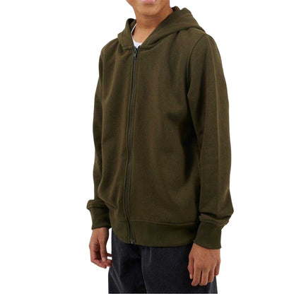 Mid Khaki - Front - Brave Soul Boys Plain Ribbed Cuff Full Zip Hoodie