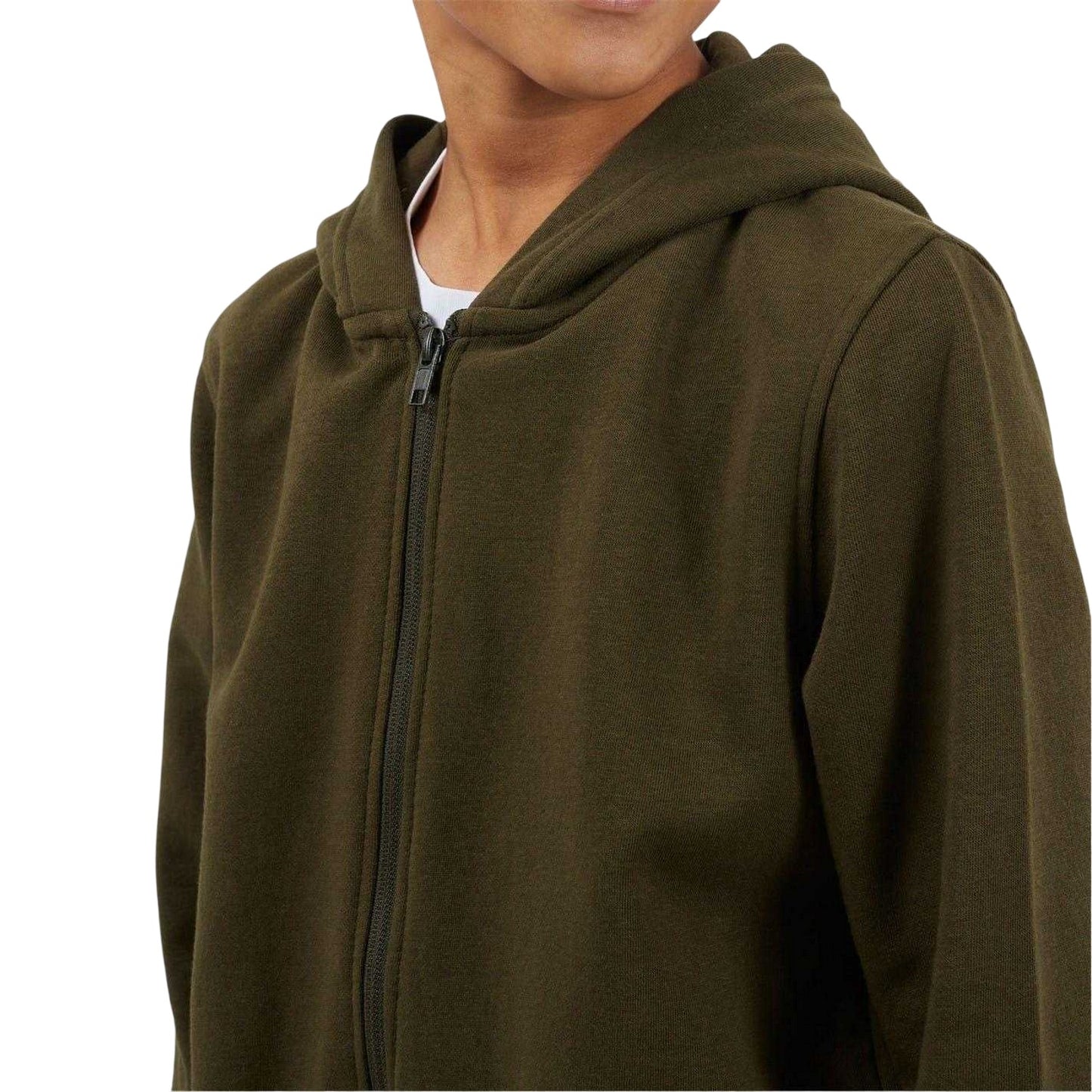 Mid Khaki - Side - Brave Soul Boys Plain Ribbed Cuff Full Zip Hoodie