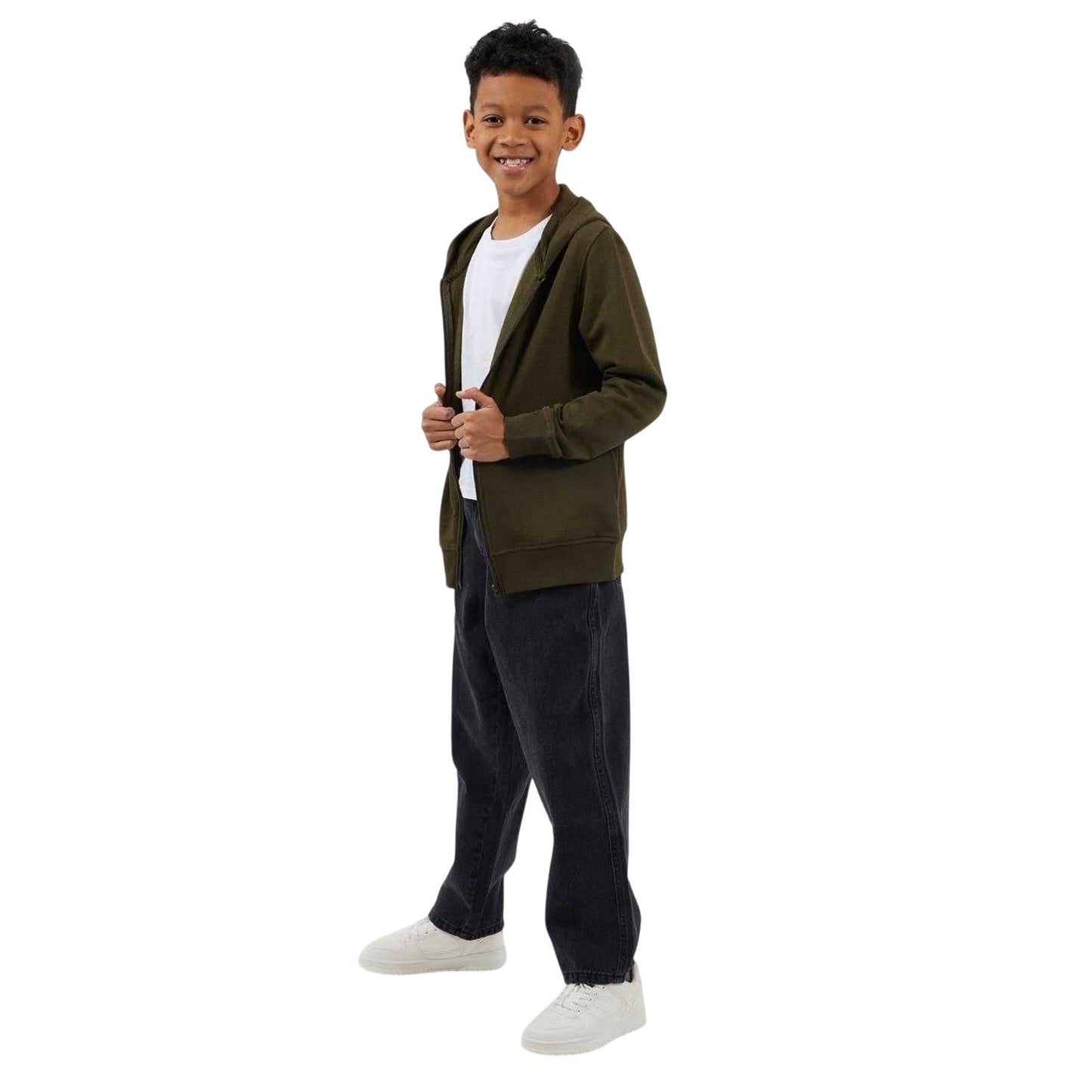 Mid Khaki - Lifestyle - Brave Soul Boys Plain Ribbed Cuff Full Zip Hoodie