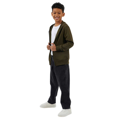 Mid Khaki - Lifestyle - Brave Soul Boys Plain Ribbed Cuff Full Zip Hoodie