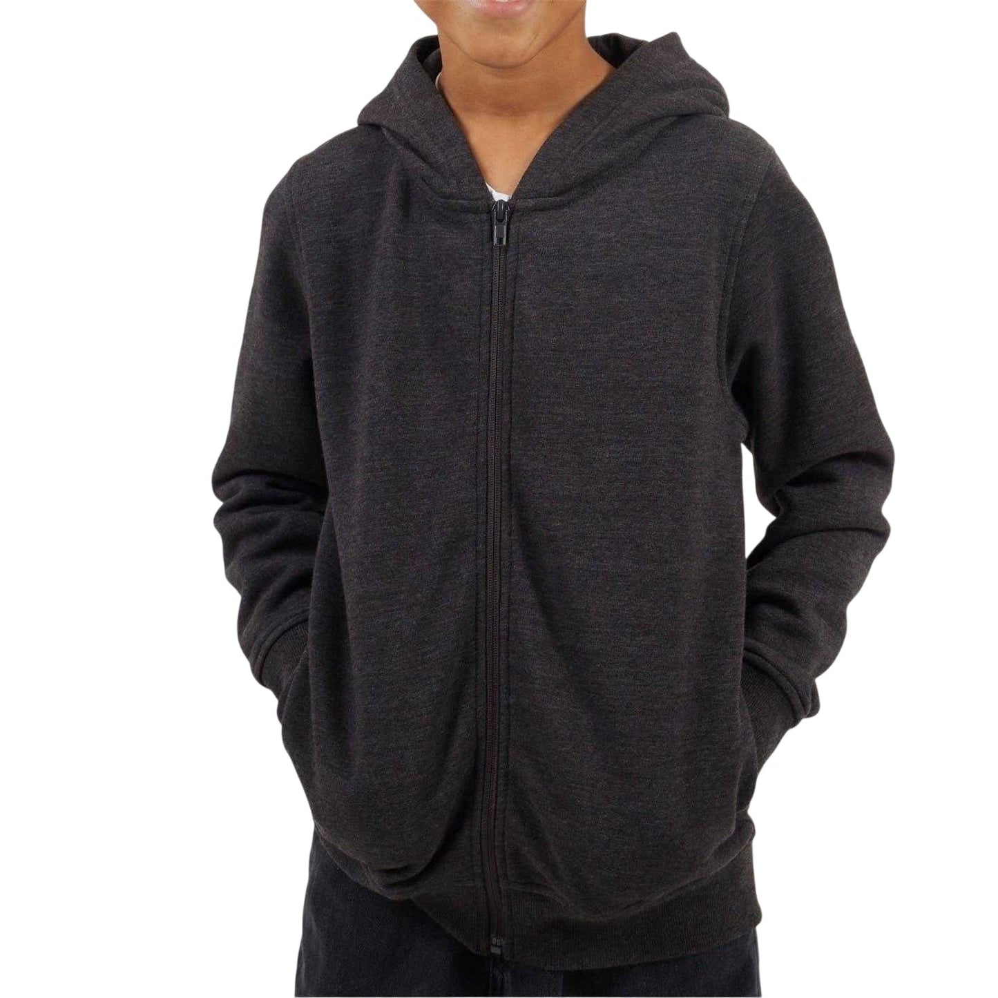 Dark Charcoal - Front - Brave Soul Boys Plain Ribbed Cuff Full Zip Hoodie