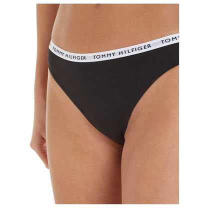 Grey-White-Black - Back - Tommy Hilfiger Womens-Ladies Logo Cotton Thong (Pack of 3)