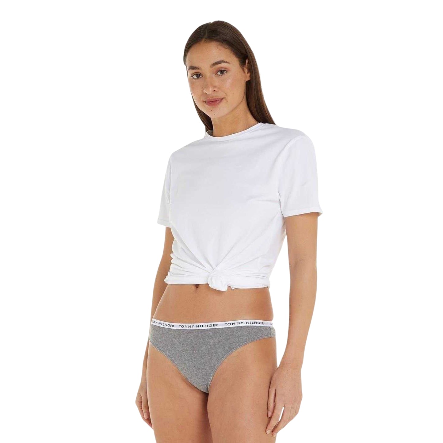 Grey-White-Black - Side - Tommy Hilfiger Womens-Ladies Logo Cotton Thong (Pack of 3)