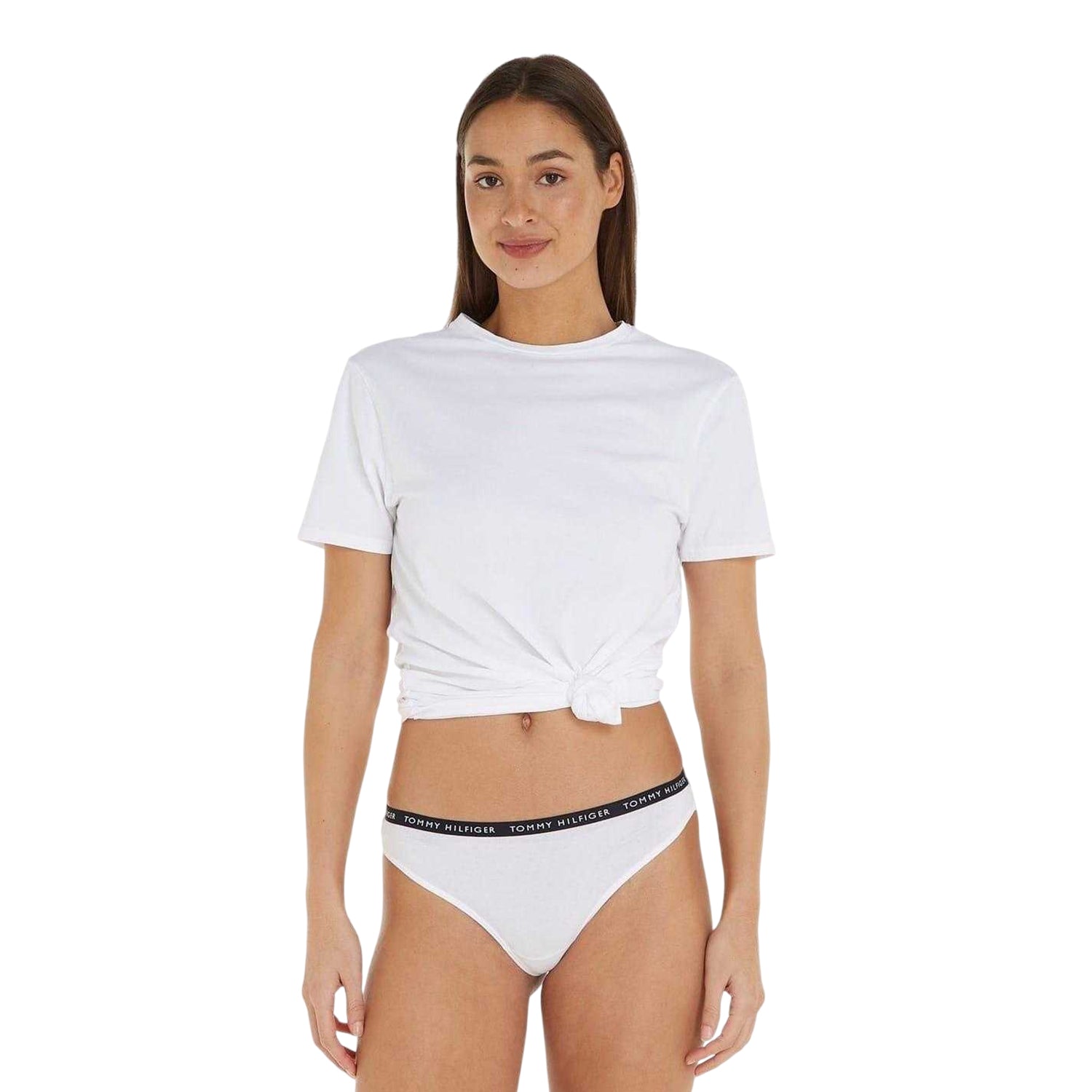 Grey-White-Black - Lifestyle - Tommy Hilfiger Womens-Ladies Logo Cotton Thong (Pack of 3)