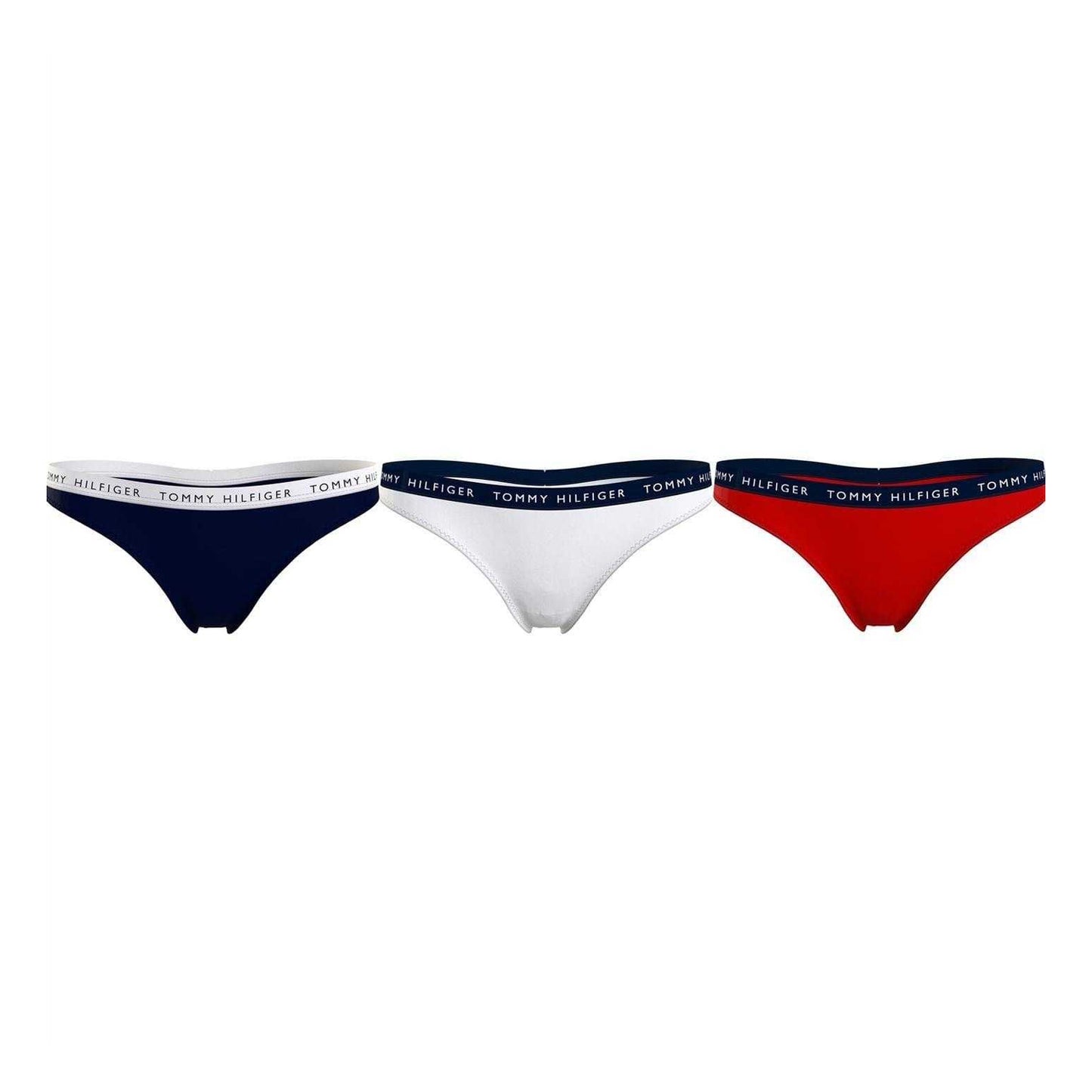 Navy-White-Red - Front - Tommy Hilfiger Womens-Ladies Logo Cotton Thong (Pack of 3)