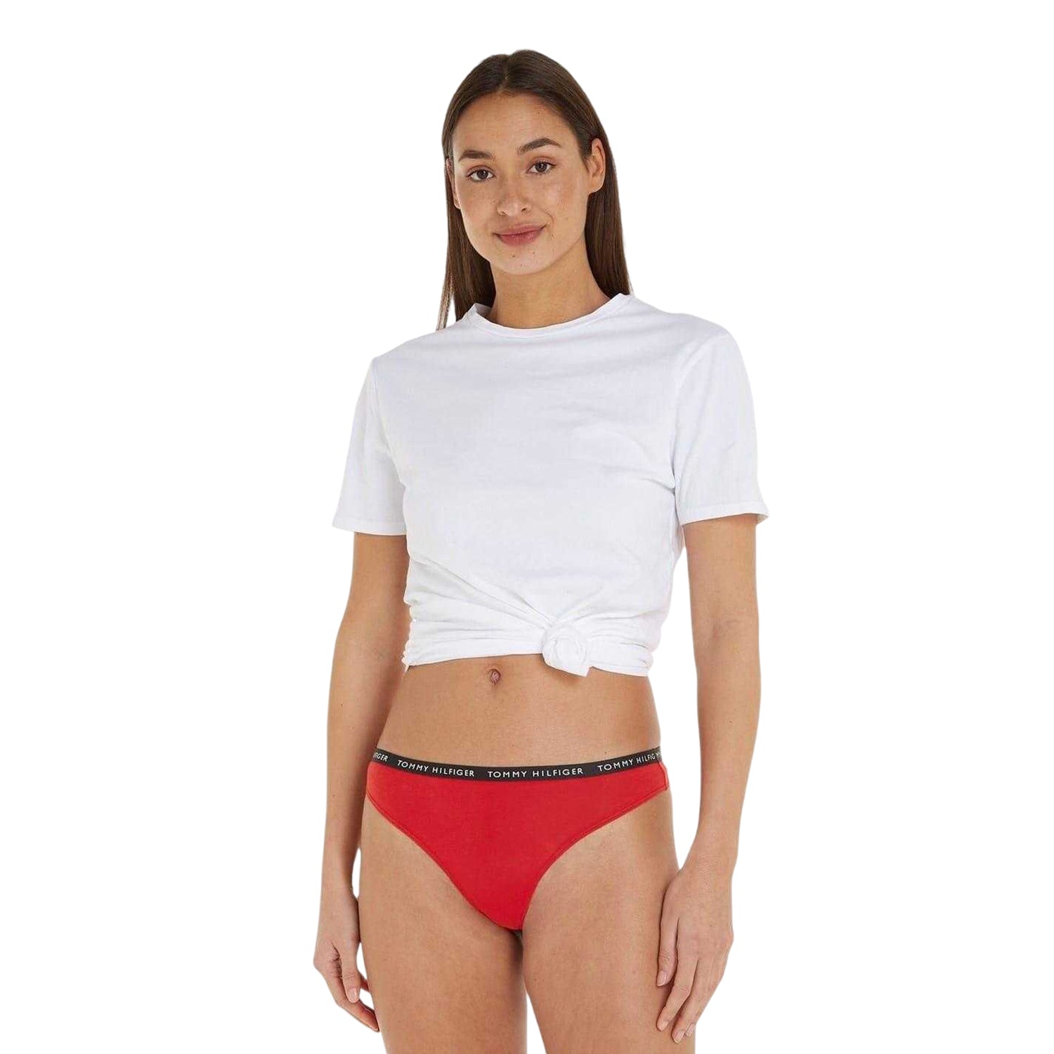 Navy-White-Red - Pack Shot - Tommy Hilfiger Womens-Ladies Logo Cotton Thong (Pack of 3)