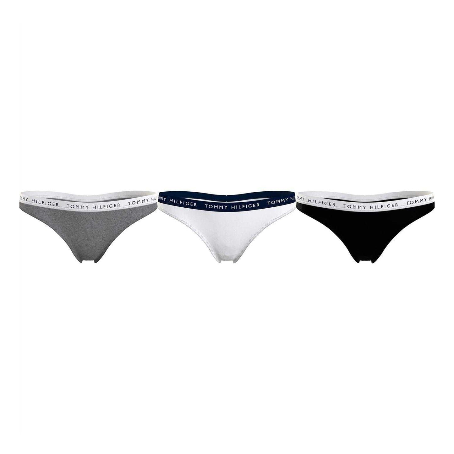 Grey-White-Black - Front - Tommy Hilfiger Womens-Ladies Logo Cotton Thong (Pack of 3)