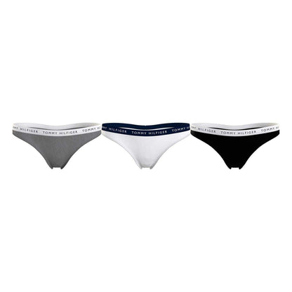 Grey-White-Black - Front - Tommy Hilfiger Womens-Ladies Logo Cotton Thong (Pack of 3)