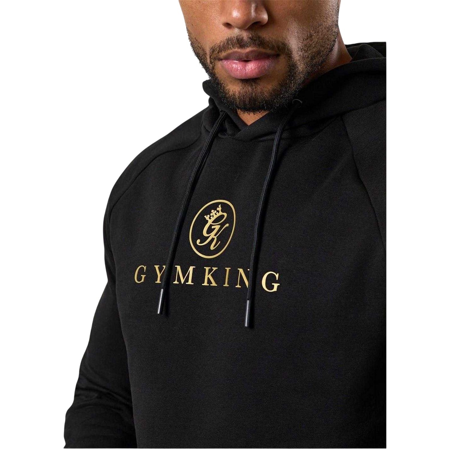 Black-Gold - Side - Gym King Mens Lettering Raglan Hoodie