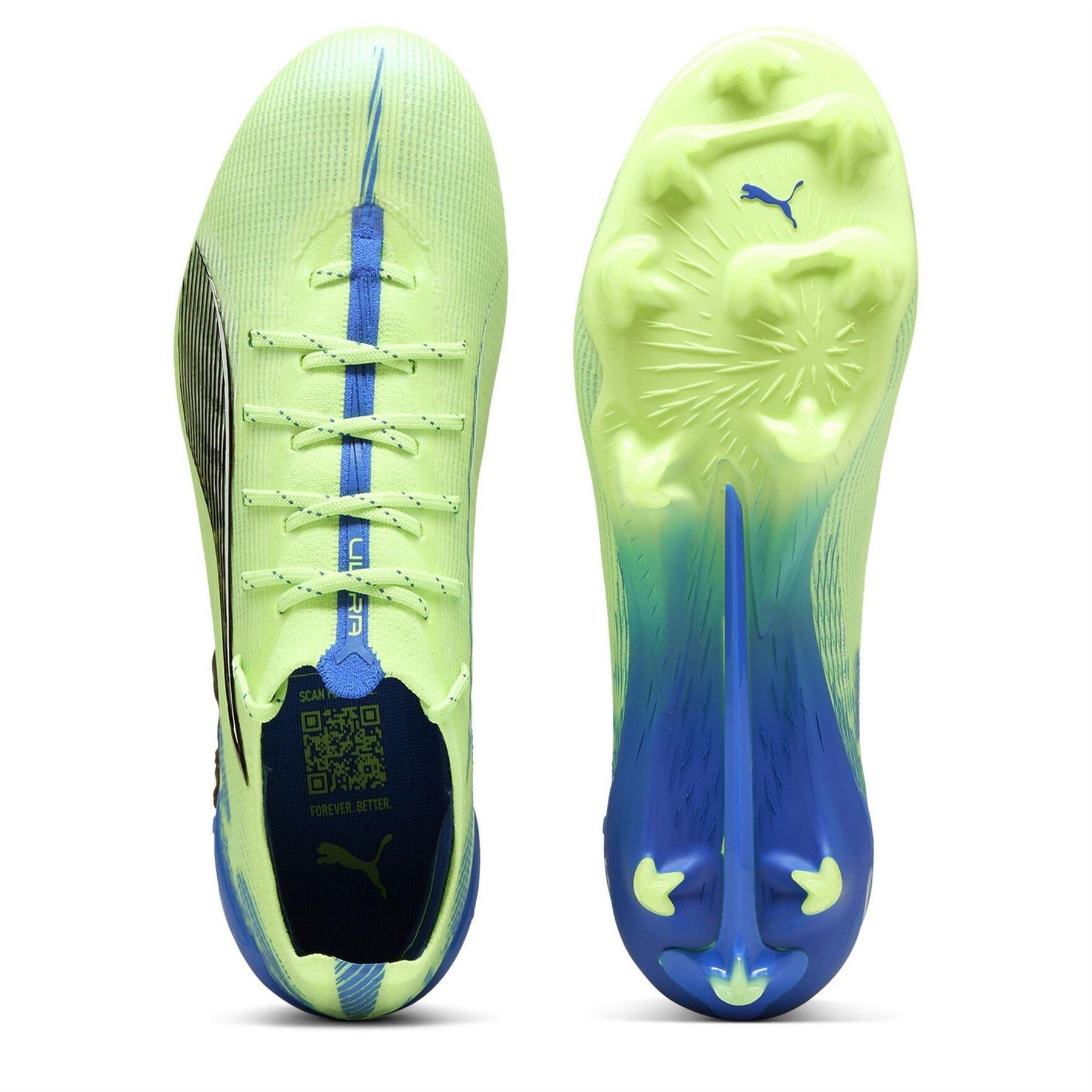Green-White-Blue - Side - Puma Womens-Ladies Ultra Ultimate Firm Ground Football Boots
