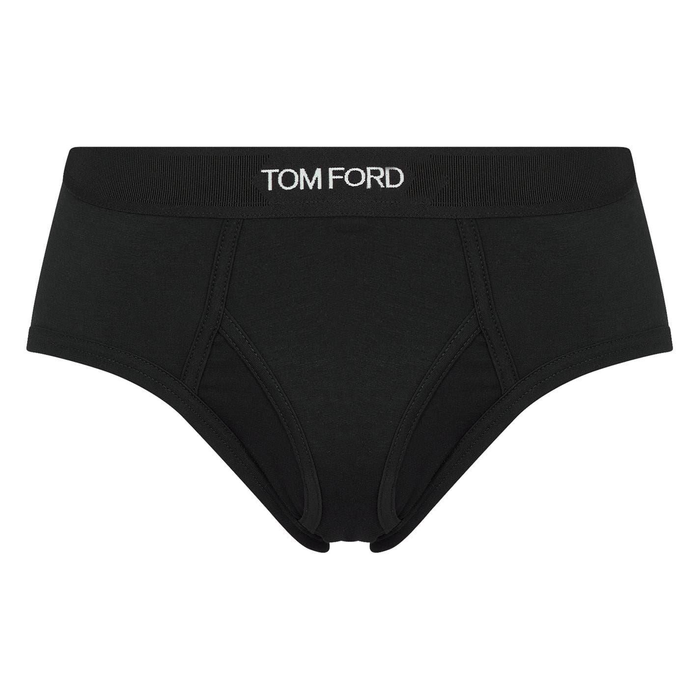 Black - Side - Tom Ford Mens Logo Cotton Briefs (Pack of 2)
