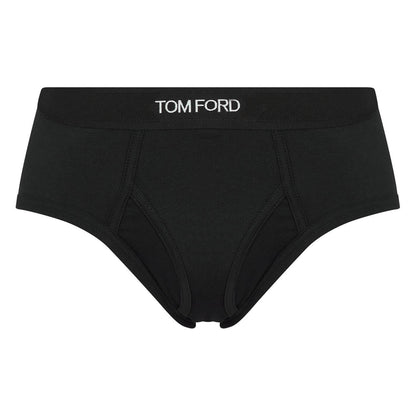 Black - Side - Tom Ford Mens Logo Cotton Briefs (Pack of 2)